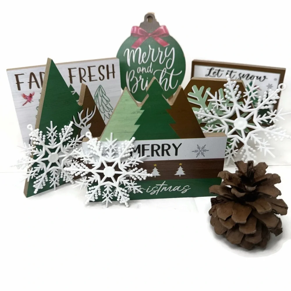 Festive Holiday Tiered Tray Decor Lot 11 Pieces